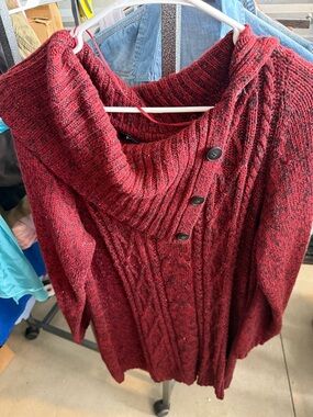 Relativity Marled Red Cable Knit Cowl-Neck Sweater